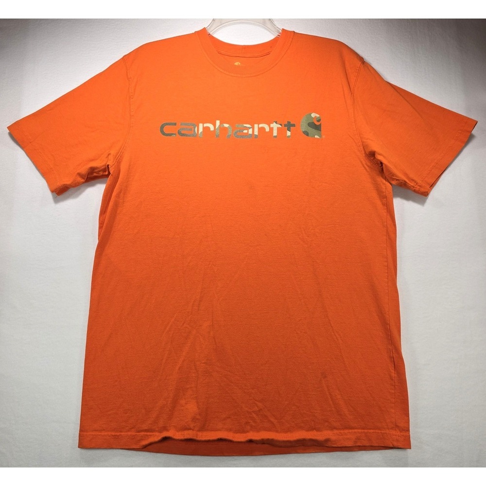 Carhartt Mens K195‎ Orange Camo Logo Graphic T-Shirt Original Fit Large Tall L T